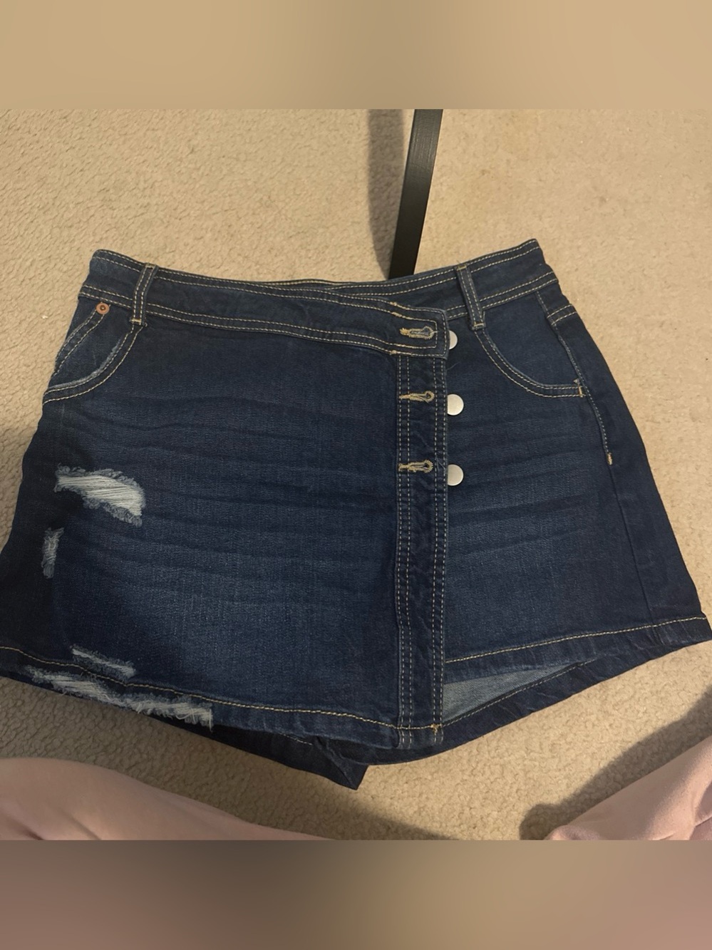 No Boundaries Dark Blue Denim Skort with Contrast Stitching